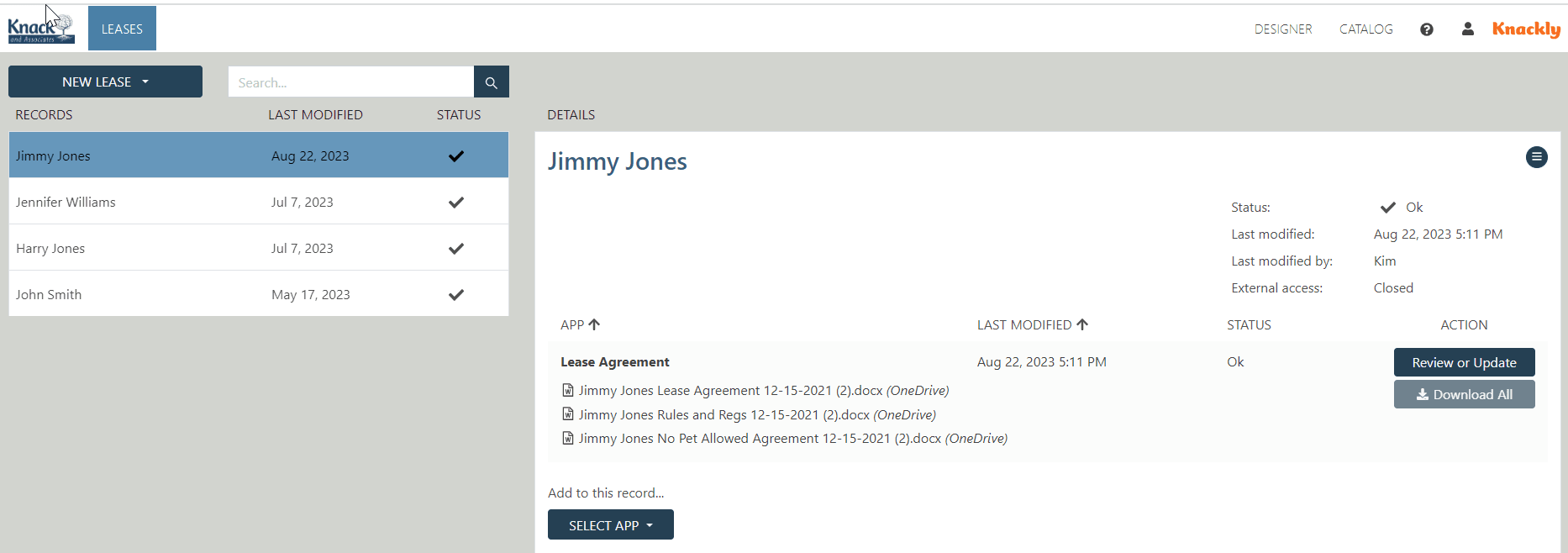 One drive integration with knackly